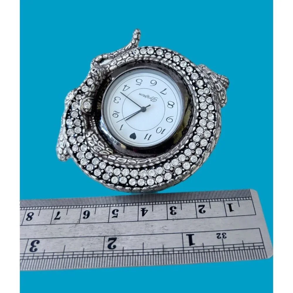 Brighton Silver Tone Rhinestone Alligator Clock Back Later Gator New Battery